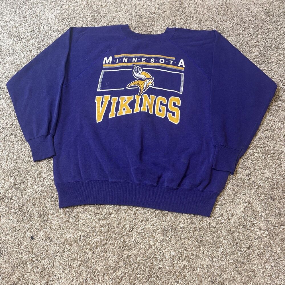 Vtg Minnesota Vikings Crewneck Sweatshirt Purple Distressed USA Made 90s Men XL